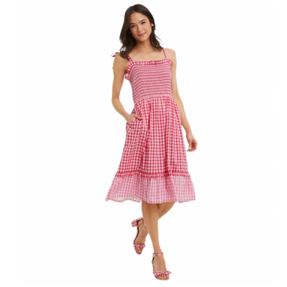 Smocked Pink Gingham Coastal Cowgirl Dress Draper James Sz Medium EUC - Picture 2 of 14